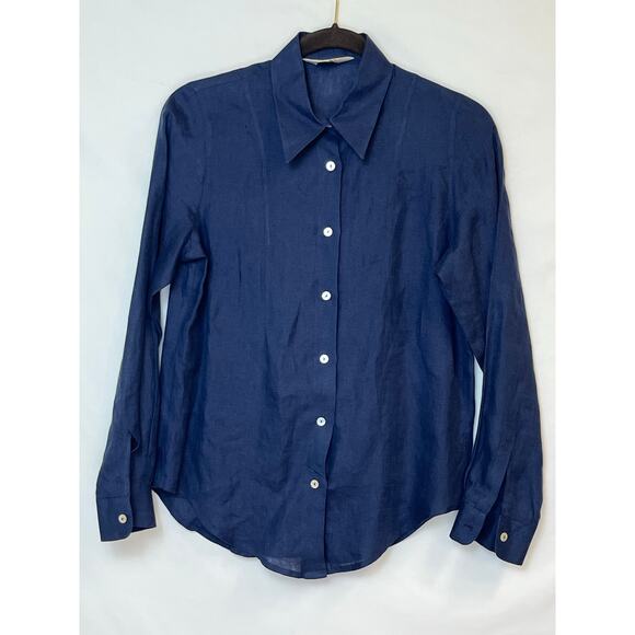 Gran Sasso Mens Size Sm Blue 100% Linen Button Up Long Sleeve Shirt Comfort - Picture 1 of 5